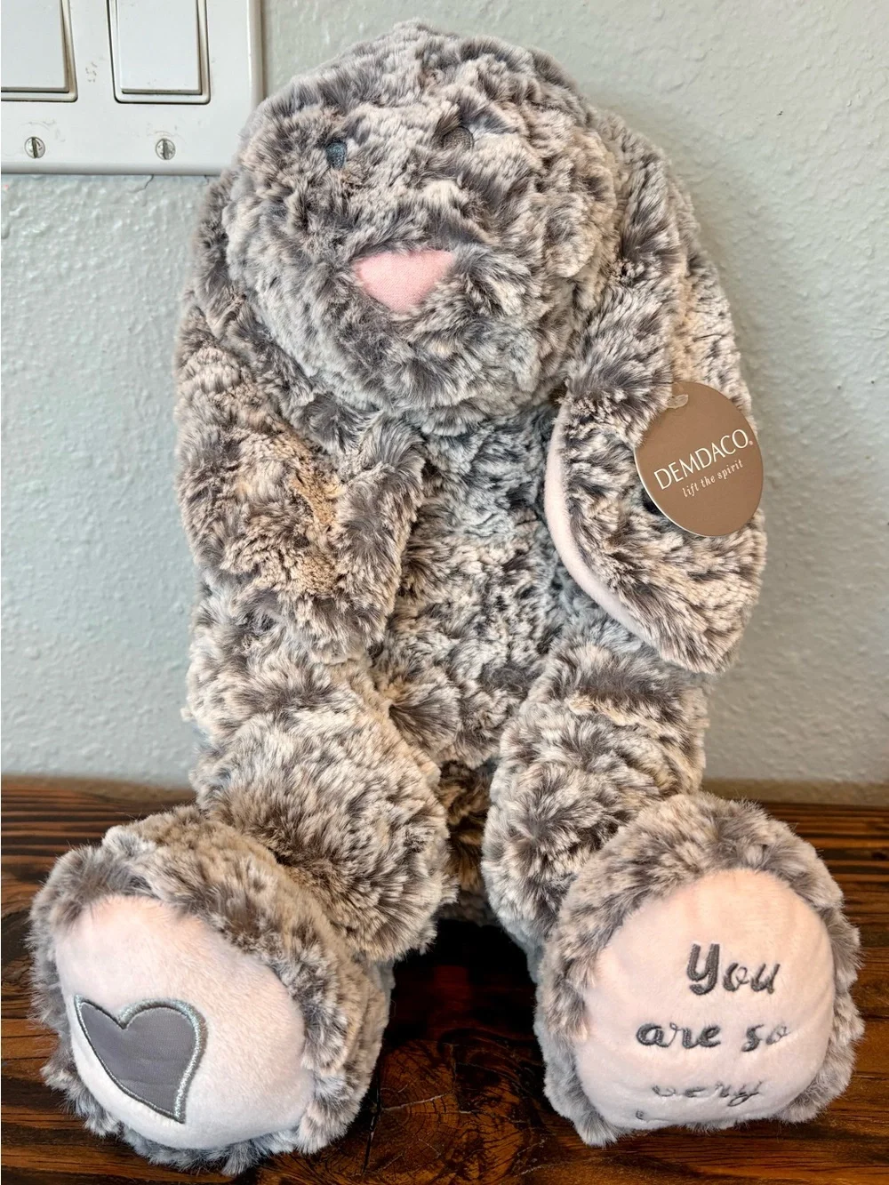 ♥️ DEMDACO Isabella Bunny Plush, “You Are So Loved,” Gray/Pink, BNWT
